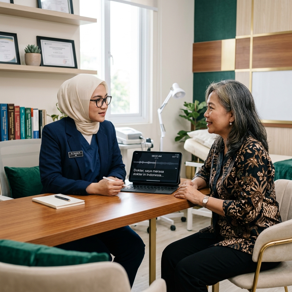 Dokter menggunakan AI asisten RE-GEN Health di tablet saat konsultasi pasien